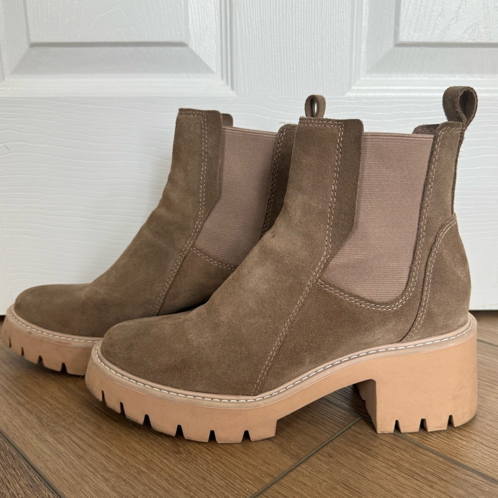 Dolce Vita Taupe Suede Chelsea Lug Booties